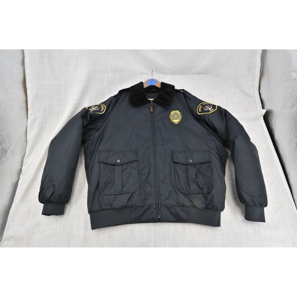 Tuff Guard Mens Black Security Jacket Faux Fur Collar Quilted Lined Large